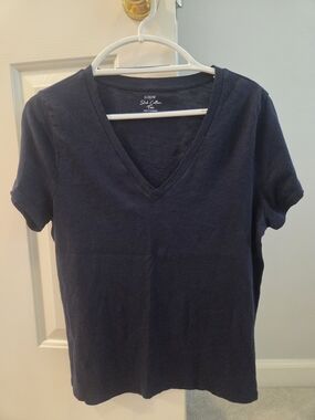 J. Crew Cotton V-Neck Tee in Navy Blue